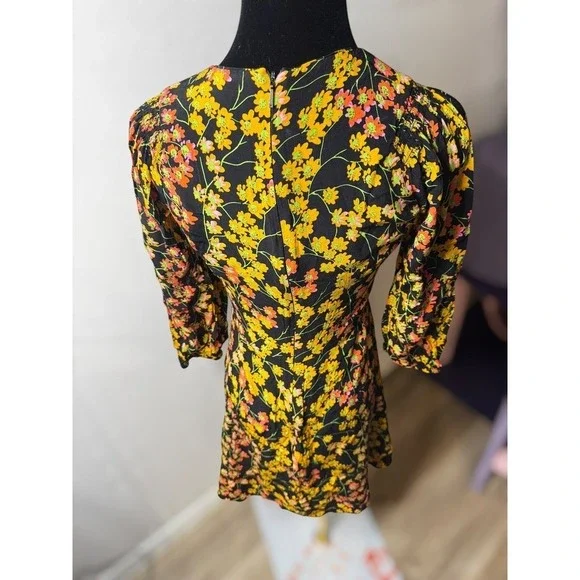 WHISTLES Ester Black Floral Daisy Print Keyhole Neck Mini Dress Fat and Flare - Picture 6 of 8